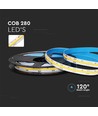 5m 10W/m COB-LED strip - 24V, 280 LED pr. meter, IP20, 8mm bredde, kold hvid