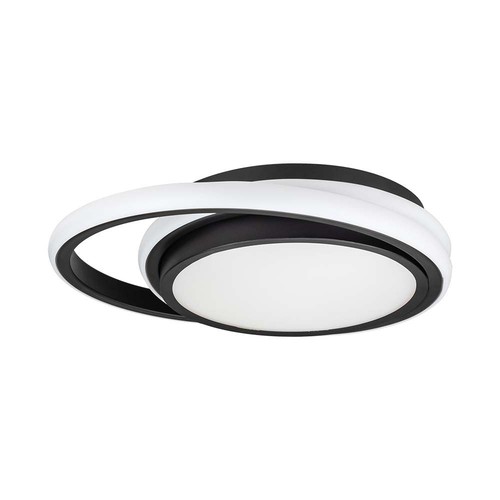 24W LED designer loftlampe - Ø31cm, 4000K, sort, dobbelt cirkel design, IP20