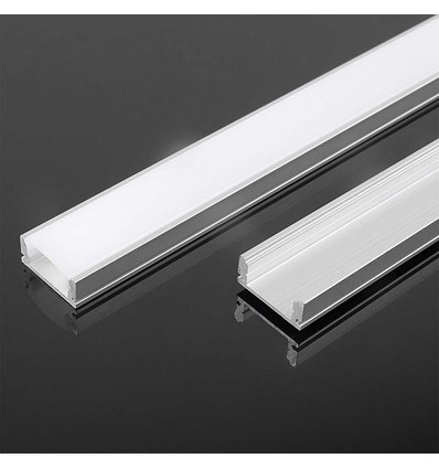 2m Alu profil til LED strips, sølv - Inkl. diffuser, 2000x17,4x7mm, IP20, til overflademontering