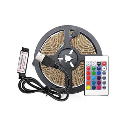 1m USB RGB LED strip til TV og PC - Inkl. controller og fjernbetjening, 60 LED pr. meter