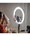 LED Ring light med stativ - 55W, Ø44cm, 3 telefonholdere, fjernbetjening, 3200K-5800K