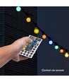 7m LED lyskæde med 15 RGB pærer - 0.5W/pære, styres via medfølgende fjernbetjening