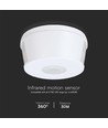 Bevægelsessensor 360° PIR, 1000W - Påmontering, rækkevidde op til 30m, IP20 indendørs, hvid