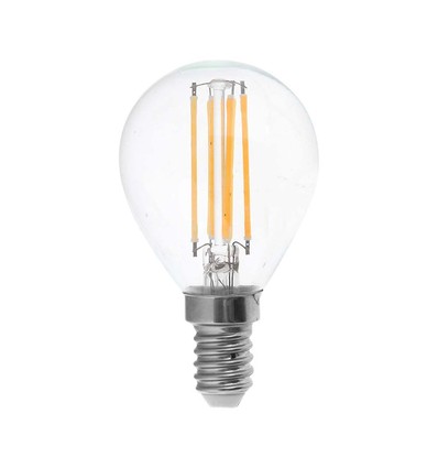 E14 6W LED kronepære - P45, filament, klart glas, 600lm