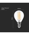 E14 6W LED kronepære - P45, filament, klart glas, 600lm