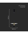 9W LED pendel / hængelampe - 3000K, 1000lm, sort/guld, 30x320cm, inkl. lyskilde
