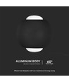 2W LED COB væglampe, op/ned lys - IP54, sort aluminium, 3000K, 4,2 x 4 cm