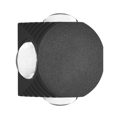 4W rund COB væglampe med 4 lysstråler - IP54, sort, 3000K, inkl. lyskilde