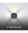 4W LED 4 Vejs Væglampe - COB, 4000K, Sort hus