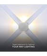 4W rund LED væglampe med 4 lysstråler - IP54, hvid, COB LED, 4000K, inkl. lyskilde