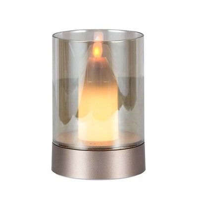 2W LED genopladelig bordlampe med sensor - Champagne guld, ravfarvet glas, 3000K, 360 grader, bevægelsessensor