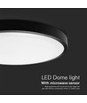 24W LED Kuppel Lys - Mikrobølgesensor, 4000K, Rundt, Sort Ramme, IP44