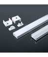 2m Alu profil til LED strips - Inkl. mælkehvidt cover, monteringsclips og endestykker, sølv, IP20