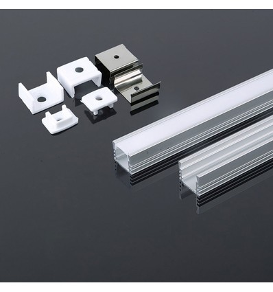 2m Alu profil til LED strips - Inkl. mælkehvidt cover, sølv, 17,4 x 12,1 mm, overflademontering