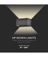 24W LED udendørs væglampe - IP65, sort, op/ned lys, 3000K, 2720lm, 20x10x10 cm