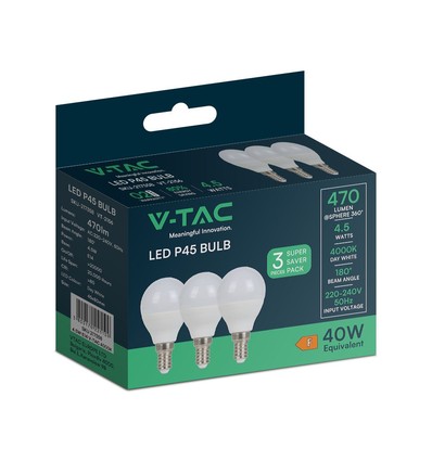 4.5W pære E14 - P45, plast, 4000K, 3stk/pakke