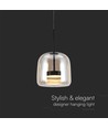 6W Designer LED pendel - 750lm, metal og glas, Ø23cm, højdejusterbar, inkl. lyskilde