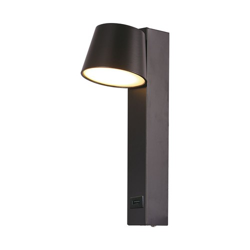 8W LED Væglampe - 3000K, USB funktion, akryl, sort