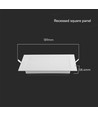 V-Tac 12W LED indbygningspanel - Samsung Chip, Hul: 15,5cm x 15,5 cm, Mål: 17cm x 17cm, 230V