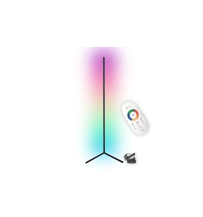 20 Watt hjørnelampe med RGB lys - Sort, 140cm høj, styres med medfølgende fjernbetjening