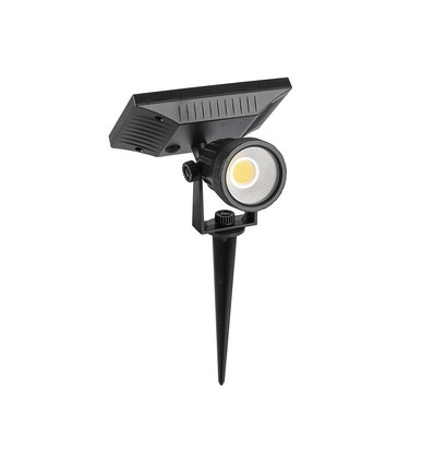 2W LED solcelle havespot med spyd - IP65, sort, 3.7V, skumringssensor, COB LED, varm hvid