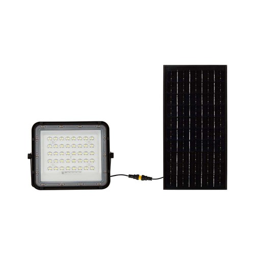 80W Solcelle LED projektør med fjernbetjening - 800lm, IP65, 4000K, sort, inkl. 10W solpanel og batteri