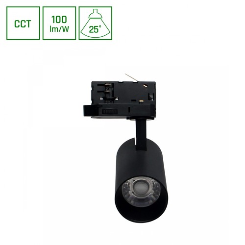 Andromeda Prime skinnespot 8W - 3-faset skinne CCT, 230V, 25°, IP20, DI. 54x109x160mm, sort, Spectrum