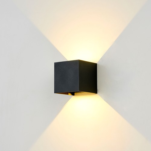 LEDlife CUBIC 6W Dæmpbar væglampe - Sort, firkantet, op/ned, justerbar, inde / ude, videresløjfning, IP65, inkl. lyskilde