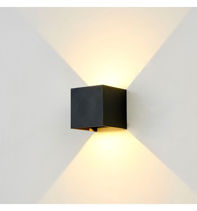 LEDlife CUBIC 6W Dæmpbar væglampe - Sort, firkantet, op/ned, justerbar, inde / ude, videresløjfning, IP65, inkl. lyskilde
