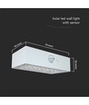 3W solcelle væglampe med sensor - IP65, hvid, 350lm, PIR sensor, udendørs