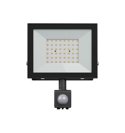 Noctis Lux 4 projektør 50W - varm hvid, 230V, IP44, 176x221x53mm, sort, PIR sensor