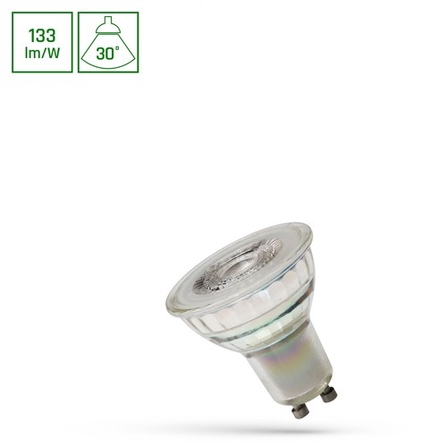 LED GU10 7,5W - 230V, 30° varm hvid, glas m/ linse, Spectrum Premium