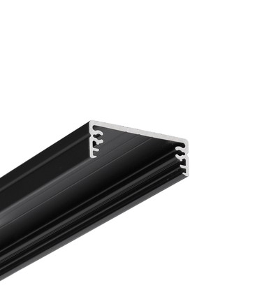 1m aluprofil WIDE24 G/W - Sort anodiseret, påbygning, LED skinne