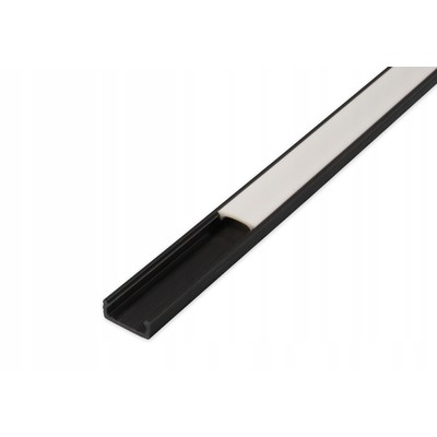 10: PVC profil 16x7 til LED strip - 2 meter, sort, inkl. mælkehvidt cover