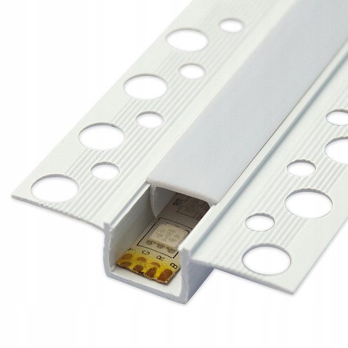 PVC profil 50x12 til indspartling - 1 meter, hvid, inkl. mælkehvidt cover