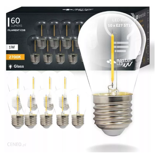10 stk E27 2W LED pære - ST14, COB filament, klart glas