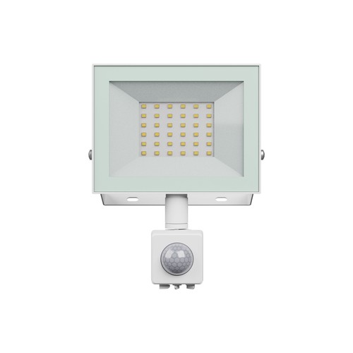 30W projektør med sensor - Hvid, IP44, PIR sensor, 230V, Spectrum