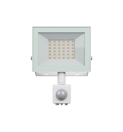 30W projektør med sensor - Hvid, IP44, PIR sensor, 230V, Spectrum