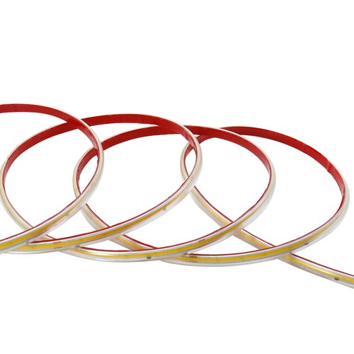 5 m. vandtæt slim COB strip - 230V, IP67, 296 LED, 10W/m, tape på bagsiden