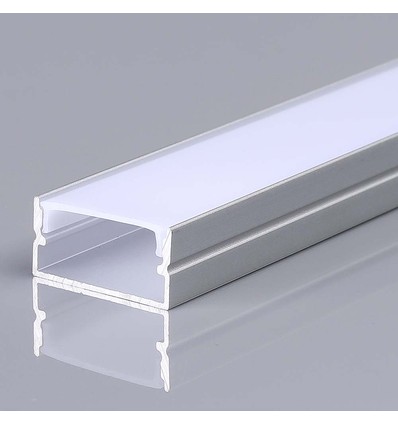 Monteringssæt - 2000x20x10mm, Sølvhus, Diffuser til LED-strip