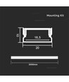 Monteringssæt - 2000x20x10mm, Sølvhus, Diffuser til LED-strip