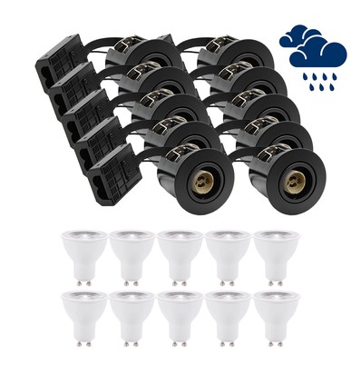 10 stk. LEDlife indbygningsspot Inno88 Udendørs - Inkl. 4,5W GU10, Sort, IP44, godkendt i isolering