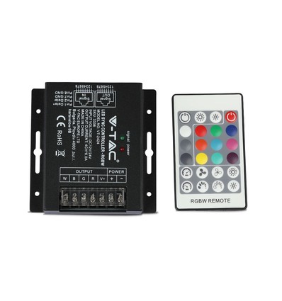 RGBW Sync Controller med 24-knaps RF fjernbetjening - 12V/24V, 4 kanaler, RJ45 synkronisering, IP20