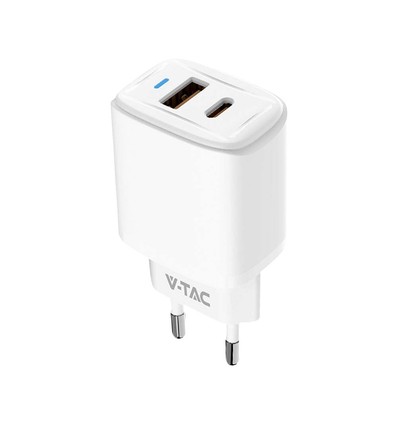 20W Travel Adapter med PD og QC - Hvid, 1x PD port, 1x QC port