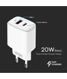 20W Travel Adapter med PD og QC - Hvid, 1x PD port, 1x QC port