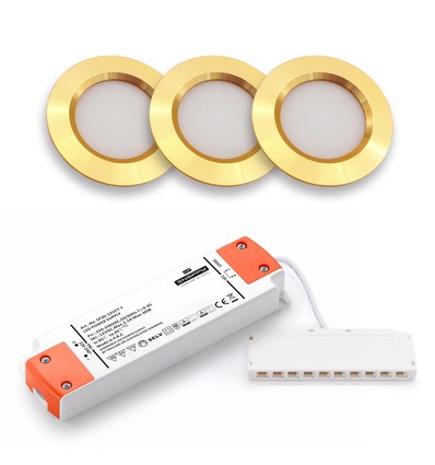 3 stk. Reco68 møbelspot dæmpbar - Guld, inkl. dæmpbar strømforsyning