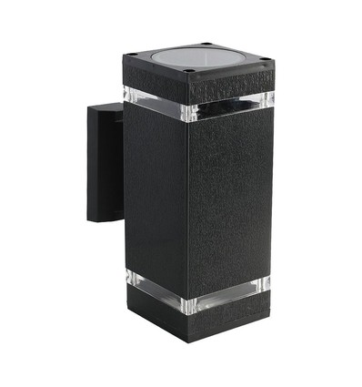 Firkantet E27 væglampe med op/ned lys - Sort, IP44 udendørs, uden lyskilde