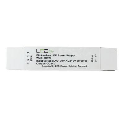 200W 24V strømforsyning - Flicker free, 24V DC, 12,5A, IP20 indendørs