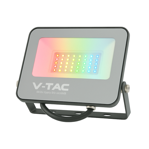 V-Tac 30W RGB+kold hvid projektør - Sort hus, fjernbetjening, IP65