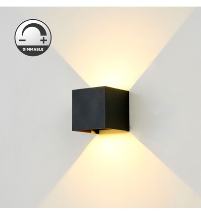LEDlife CUBIC 6W Dæmpbar væglampe - Sort, firkantet, op/ned, justerbar, inde / ude, IP65, inkl. lyskilde